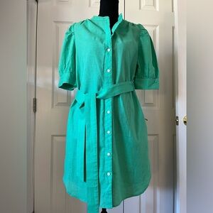 GAP Green Button-Up Linen Viscose Blend Dress Sz M EUC